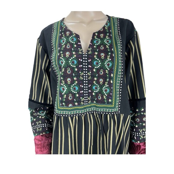 Ulla Popken Boho A Line Tunic Dress Green Floral with Red Velvet Trim SZ 16/18 - Picture 2 of 16